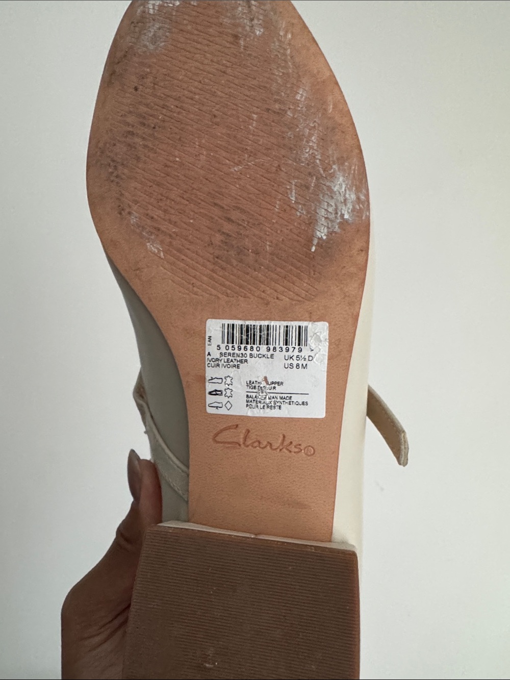 Clarks Cream Mary Jane Leather Flats with Strap - Picture 5 of 6